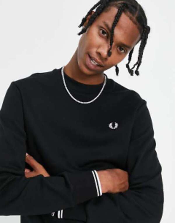 フレッドペリー メンズ パーカー・スウェット アウター Fred Perry crew neck sweat in black Black