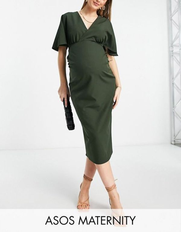 エイソス レディース ワンピース トップス ASOS DESIGN Maternity pleated blouson midi dress in khaki Khakiの通販は 10,245円