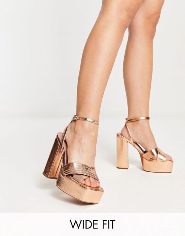 エイソス レディース サンダル シューズ ASOS DESIGN Wide Fit Nocturnal platform high heeled sandals in rose gold Rose gold