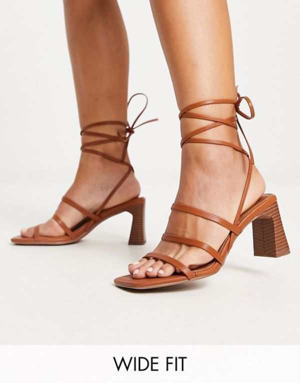 エイソス レディース サンダル シューズ ASOS DESIGN Wide Fit Hidden strappy tie leg mid heeled sandals in tan TAN