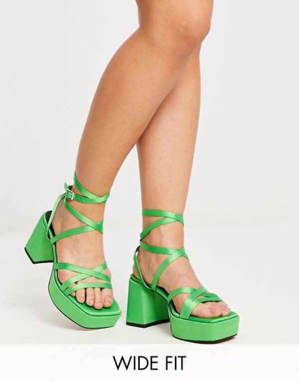 エイソス レディース サンダル シューズ ASOS DESIGN Wide Fit Hutton strappy platform heeled sandals in green Bright green