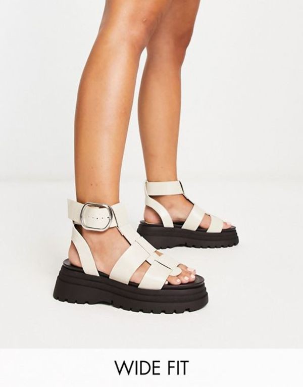 エイソス レディース パンプス シューズ ASOS DESIGN Wide Fit Factor buckle hardware fisherman flat sandals in off-white - WHITE Of