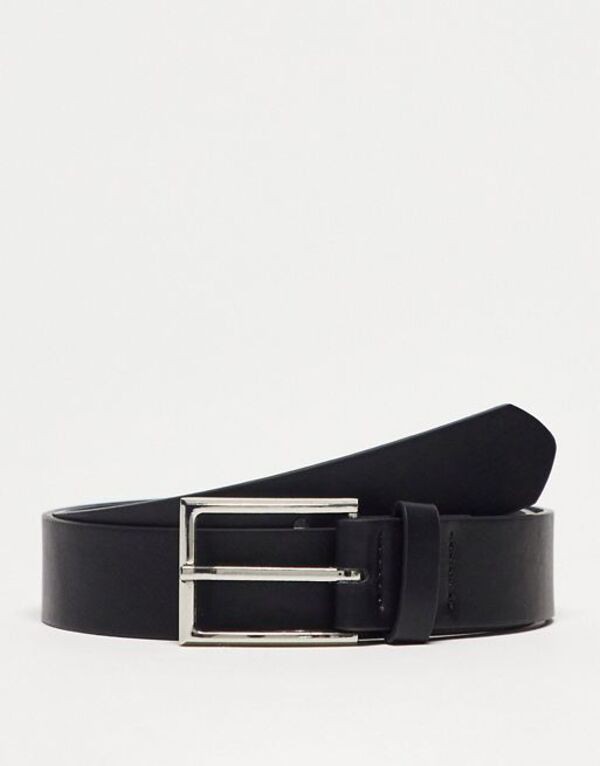 エイソス メンズ ベルト アクセサリー ASOS DESIGN smart faux leather belt with silver buckle in black Black