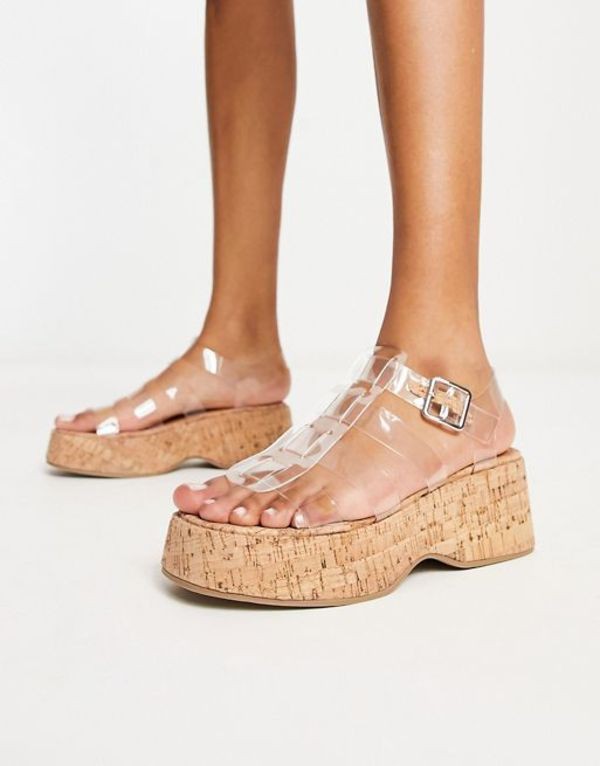 エイソス レディース サンダル シューズ ASOS DESIGN Terra fisherman flatform sandals in clear Clear/cork