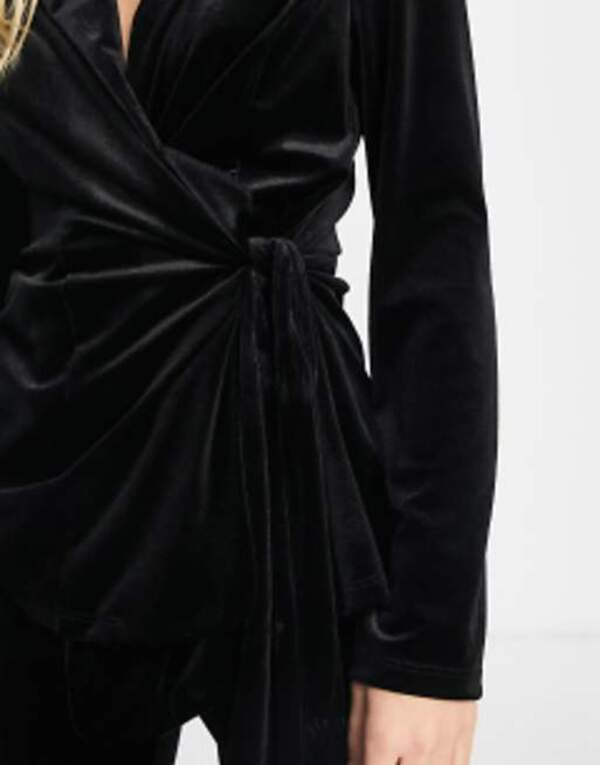 エイソス レディース ジャケット・ブルゾン アウター ASOS DESIGN velvet suit blazer with side wrap belt in black Black