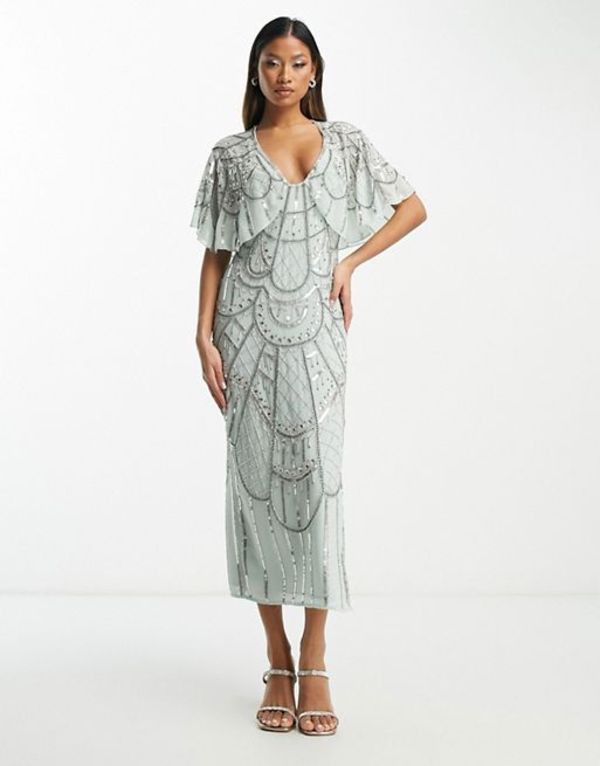 エイソス レディース ワンピース トップス ASOS DESIGN embellished flutter sleeve midi dress with sequin detail in light blue LIGHT