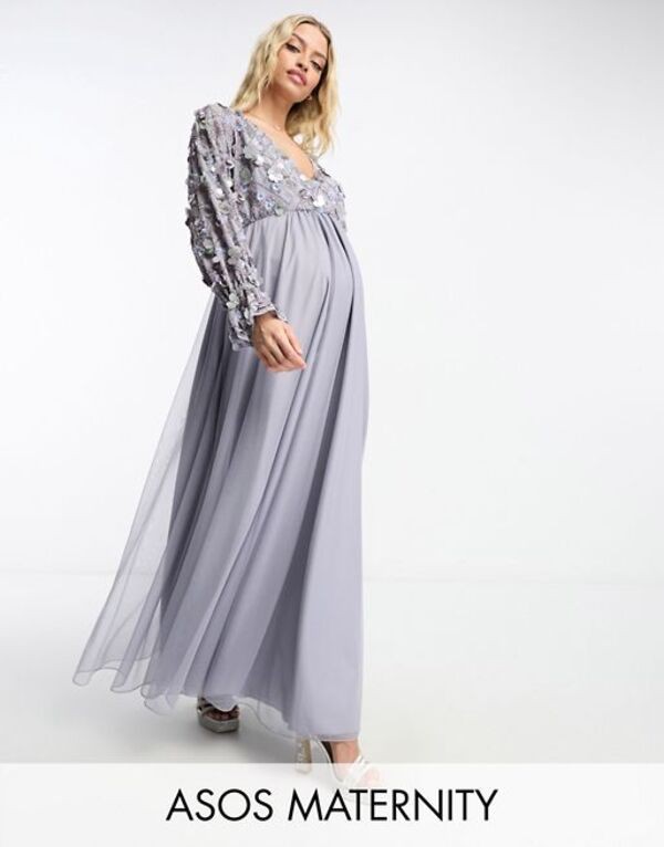 エイソス レディース ワンピース トップス ASOS DESIGN Maternity embellished wrap front tulle skirt midaxi dress with floral detailの通販は