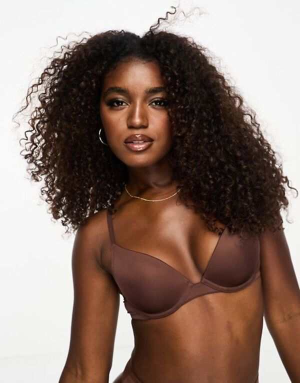 エイソス レディース ブラジャー アンダーウェア ASOS DESIGN microfiber molded push-up bra in brown Brown