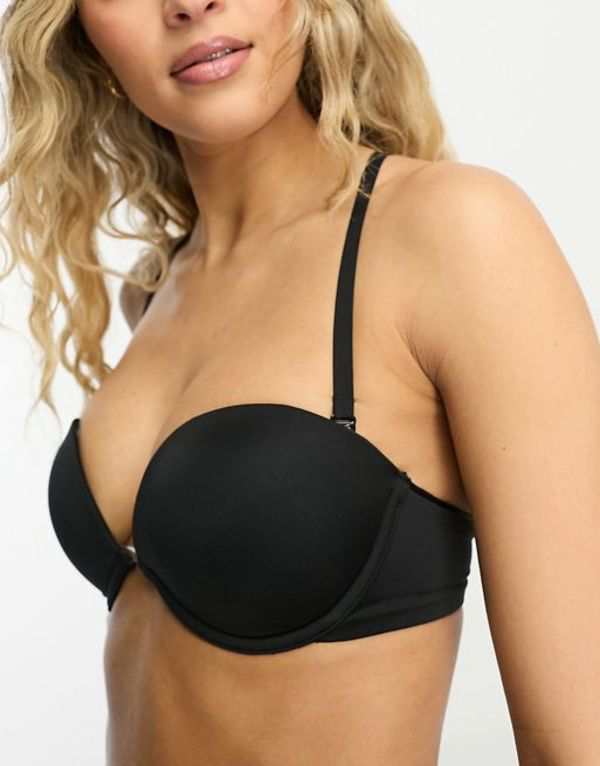 エイソス レディース ブラジャー アンダーウェア ASOS DESIGN microfiber molded multiway strapless bra with clear center in black Bl