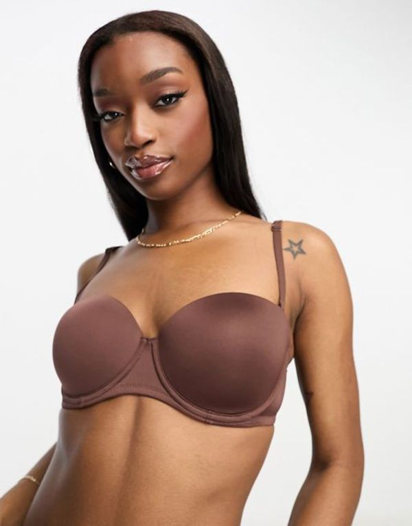 エイソス レディース ブラジャー アンダーウェア ASOS DESIGN microfiber molded multiway strapless bra in brown Brown