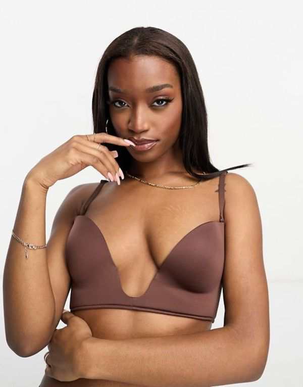 エイソス レディース ブラジャー アンダーウェア ASOS DESIGN microfiber molded open front plunge bra in brown Brown