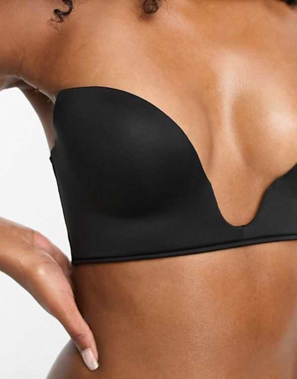 エイソス レディース ブラジャー アンダーウェア ASOS DESIGN microfiber moulded open front plunge bra in black Black