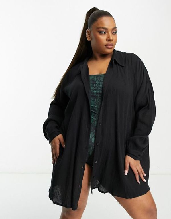 エイソス レディース シャツ トップス ASOS DESIGN Curve crinkle beach shirt in black Black