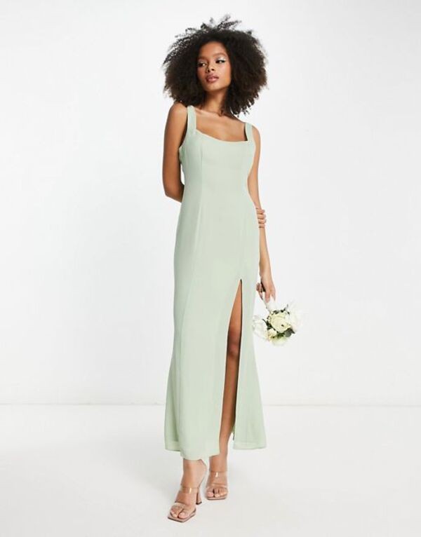 エイソス レディース ワンピース トップス ASOS DESIGN Bridesmaid sweetheart button back detail maxi dress in sage Sageの通販は