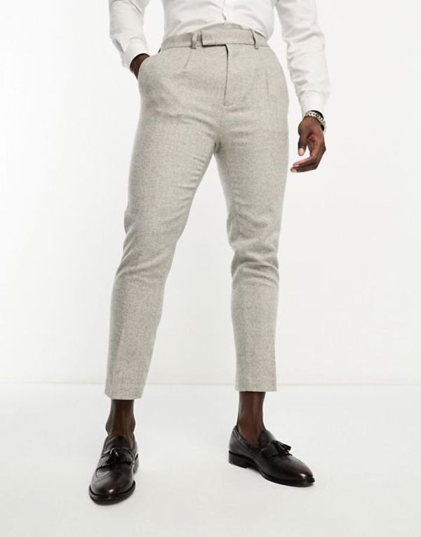 エイソス メンズ カジュアルパンツ ボトムス ASOS DESIGN wedding tapered wool mix smart pants in tweed ice gray Ice gray