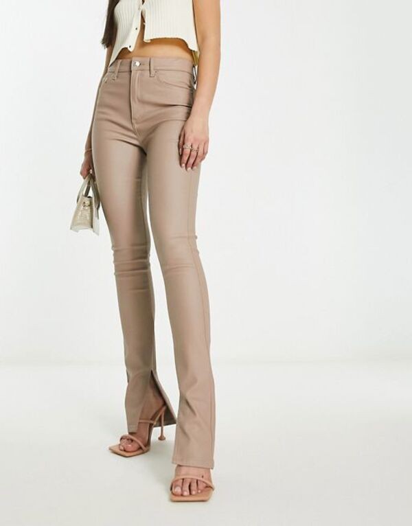 エイソス レディース デニムパンツ ボトムス ASOS DESIGN power stretch skinny kick flares with split hem in beige coated Beige