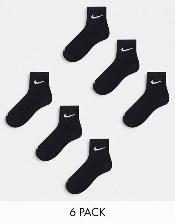 ナイキ レディース 靴下 アンダーウェア Nike Training Everyday Cushioned Plus 6 pack ankle sock in black Blackの通販は