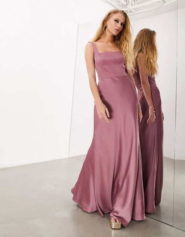 エイソス レディース ワンピース トップス ASOS DESIGN Bridesmaid satin square neck maxi dress in orchid Orchid