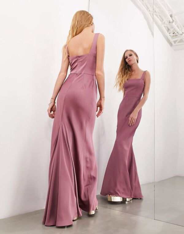 エイソス レディース ワンピース トップス ASOS DESIGN Bridesmaid satin square neck maxi dress in orchid Orchid