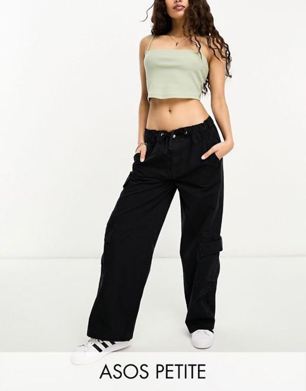 エイソス レディース カジュアルパンツ ボトムス ASOS DESIGN Petite oversized cargo pants with multi pocket in black Blackの通販は