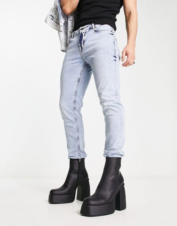 エイソス メンズ ブーツ・レインブーツ シューズ ASOS DESIGN platform heeled chelsea boots in black faux leather Blackの通販は 25,776円