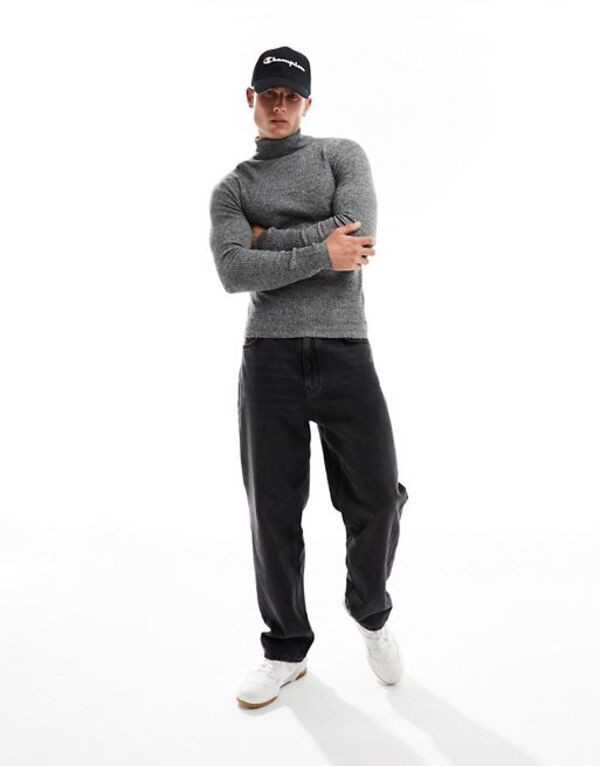 jumper　エイソス　essential　in　turtle　black　ASOS　fit　muscle　メンズ-　DESIGN　pack　grey　knitted　neck　twist