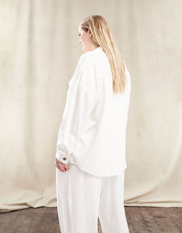 エイソス レディース シャツ トップス ASOS DESIGN Curve utility shirt with linen in white - part of a set White