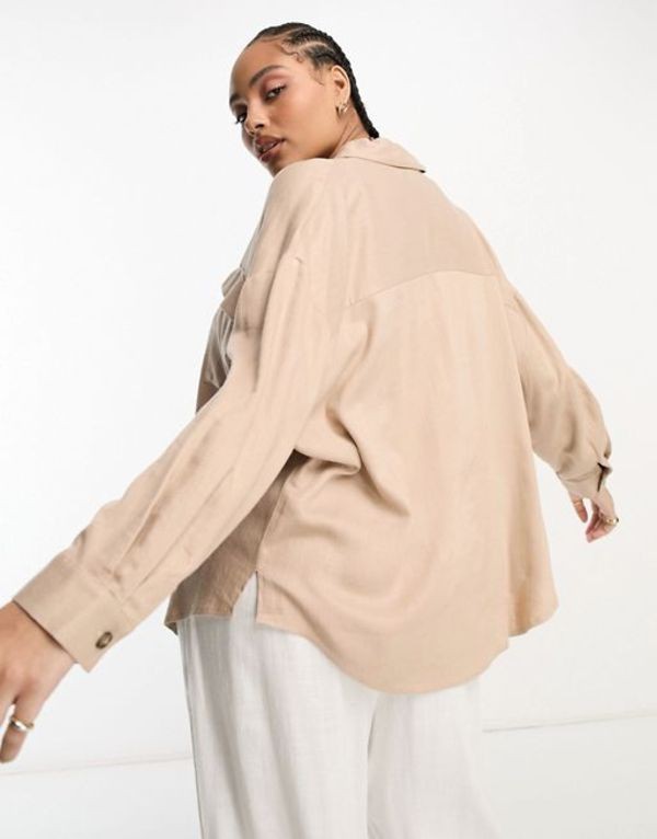 エイソス レディース シャツ トップス ASOS DESIGN Curve linen utility shirt in neutral Neutral