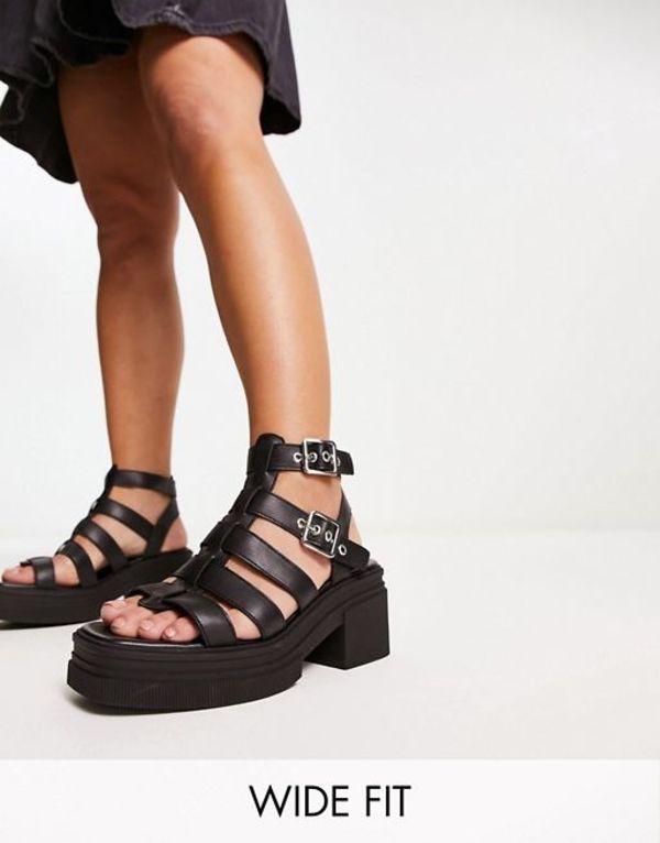 エイソス レディース サンダル シューズ ASOS DESIGN Wide Fit Highway chunky mid heeled sandals in black Black