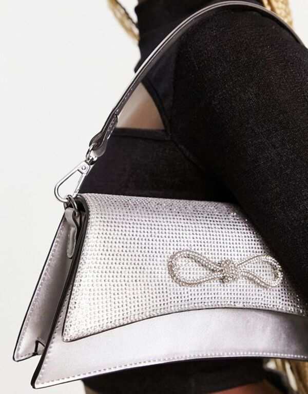 アルド レディース ハンドバッグ バッグ ALDO Adridan embellished bow mini bag in silver Silver