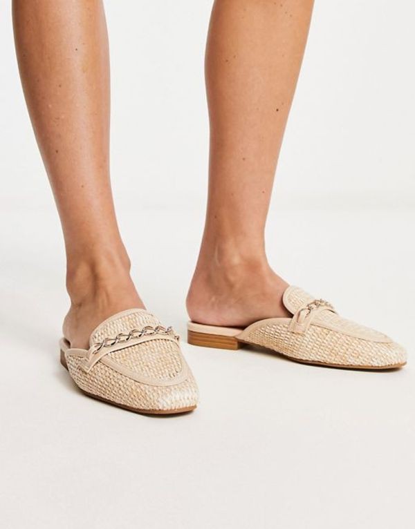 エイソス レディース サンダル シューズ ASOS DESIGN Motto chain flat raffia mules in beige Raffia Beige