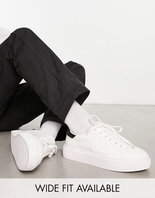 エイソス メンズ スニーカー シューズ ASOS DESIGN chunky lace-up sneakers in white WHITE