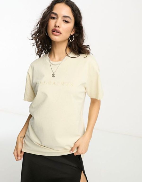 オールセインツ レディース シャツ トップス AllSaints Pippa boyfriend t-shirt with embroidered logo in ecru Shell whiteの通販は