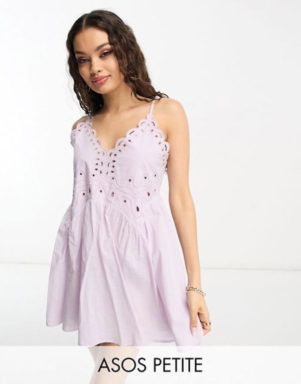 エイソス レディース ワンピース トップス ASOS DESIGN Petite cutwork detail mini smock sundress in lilac LILACの通販は