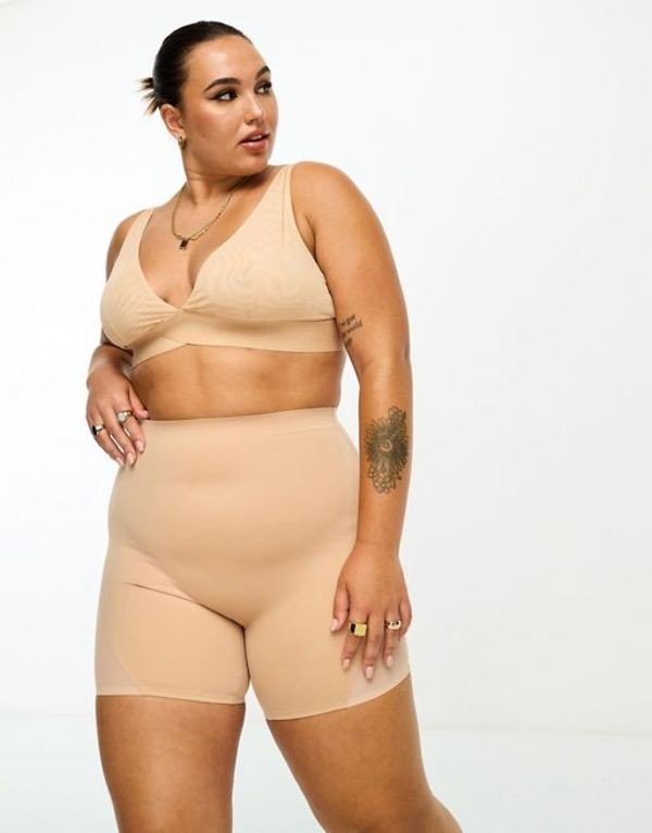 エイソス レディース ハーフパンツ・ショーツ ボトムス ASOS DESIGN Curve Contouring medium control short with mesh in beige Beige