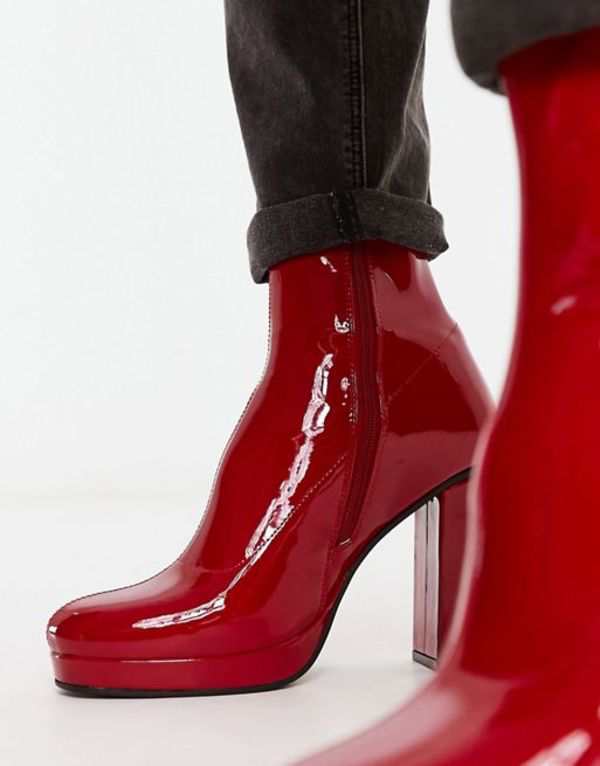 エイソス メンズ ブーツ・レインブーツ シューズ ASOS DESIGN heeled boots in red patent faux  leather RED