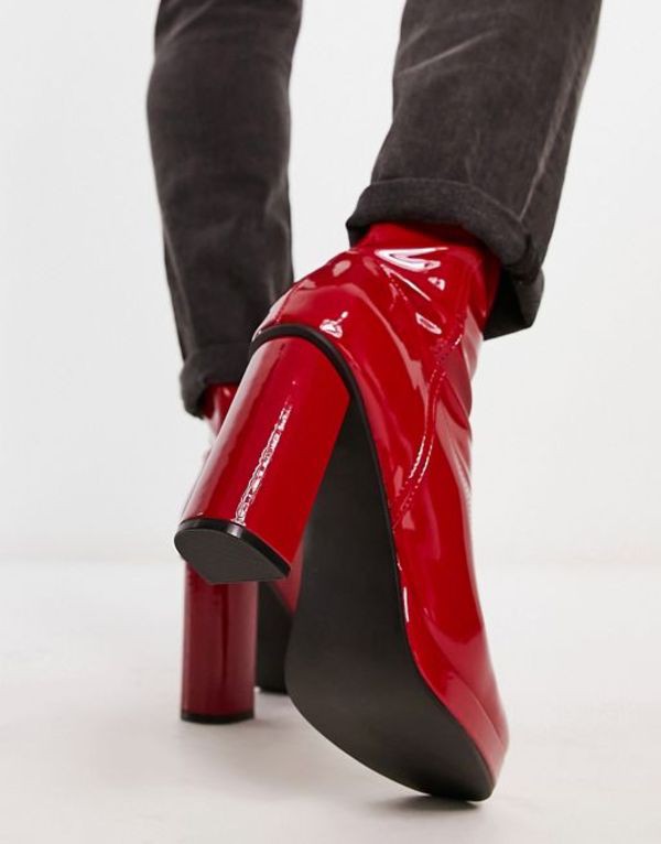 エイソス メンズ ブーツ・レインブーツ シューズ ASOS DESIGN heeled boots in red patent faux  leather RED