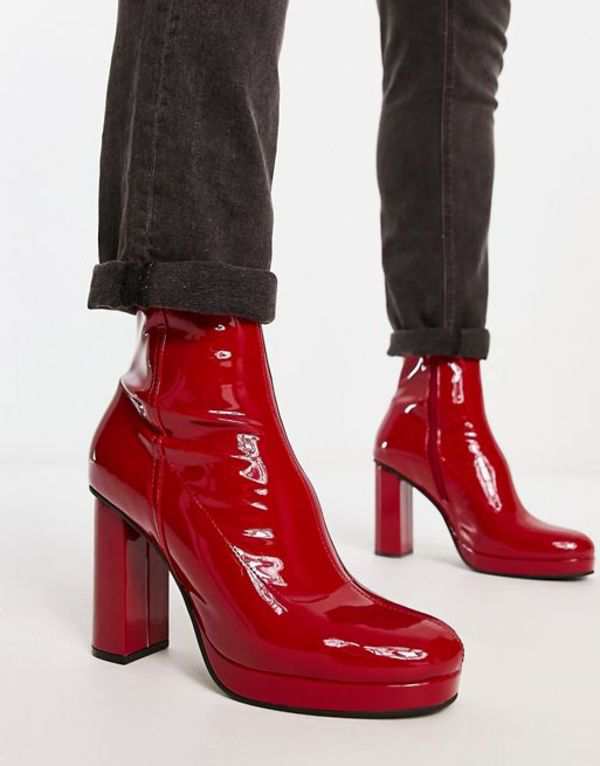 エイソス メンズ ブーツ・レインブーツ シューズ ASOS DESIGN heeled boots in red patent faux  leather RED