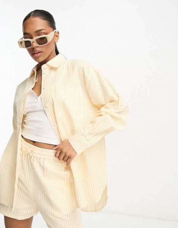 エイソス レディース シャツ トップス ASOS DESIGN oversized shirt in yellow seersucker stripe - part of a set Yellow