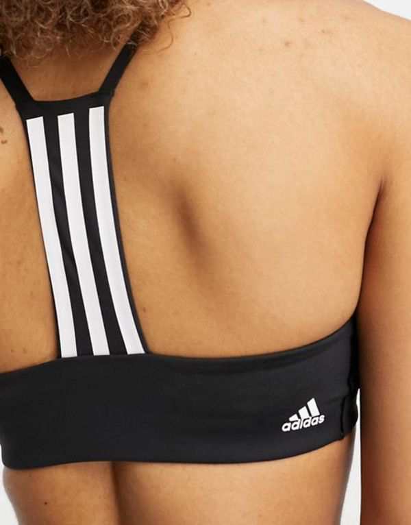 アディダス レディース ブラジャー アンダーウェア adidas Training Train icons low support 3 stripe sports bra in black Black