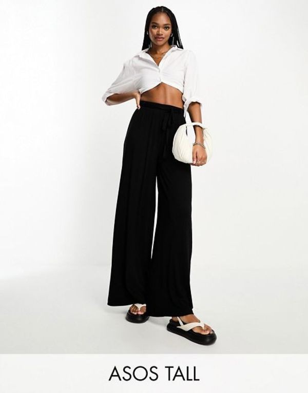 エイソス レディース カジュアルパンツ ボトムス ASOS DESIGN Tall tie belt wide leg pant culottes in black Black