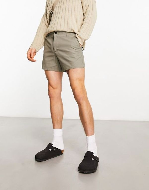 エイソス メンズ ハーフパンツ・ショーツ ボトムス ASOS DESIGN slim chino shorts in shorter length in light khaki Vetiver