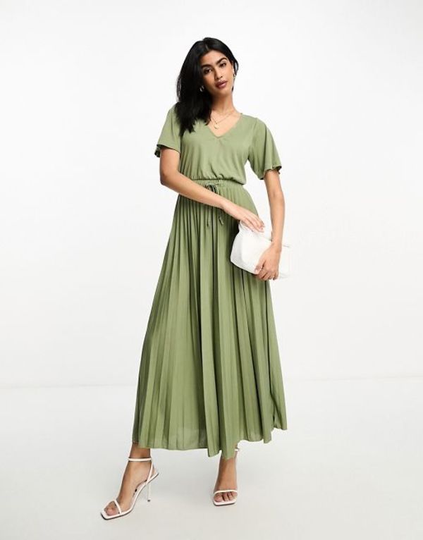 エイソス レディース ワンピース トップス ASOS DESIGN v neck tie waist pleat midi dress in sage SAGEの通販は