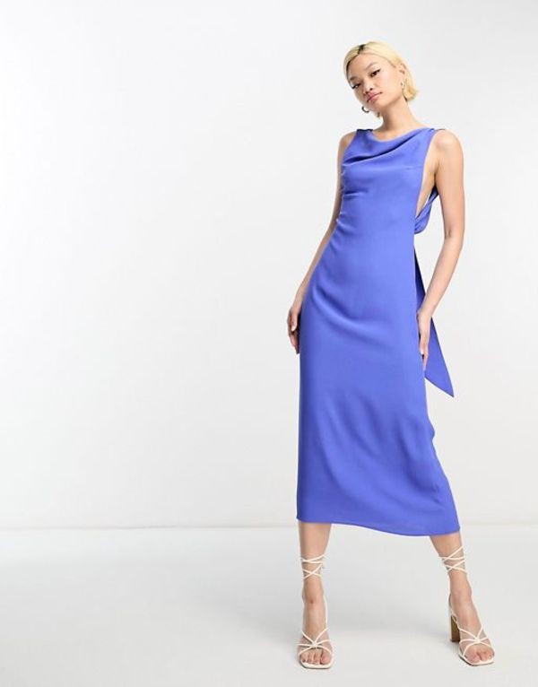 エイソス レディース ワンピース トップス ASOS DESIGN sleeveless cowl neck viscose midaxi dress  with tie back detail in cobalt blu