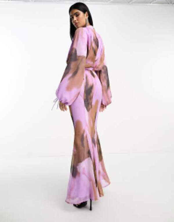 エイソス レディース ワンピース トップス ASOS DESIGN high neck drape maxi dress in abstract purple and brown print Abstract print