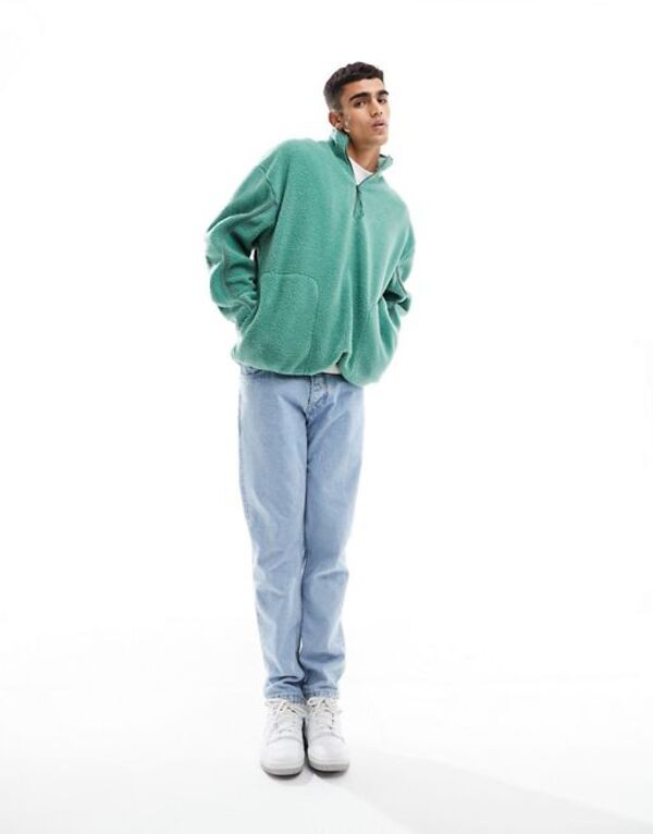 エイソス メンズ パーカー・スウェット アウター ASOS DESIGN oversized half zip borg sweatshirt in  green Granite green｜au PAY マーケット