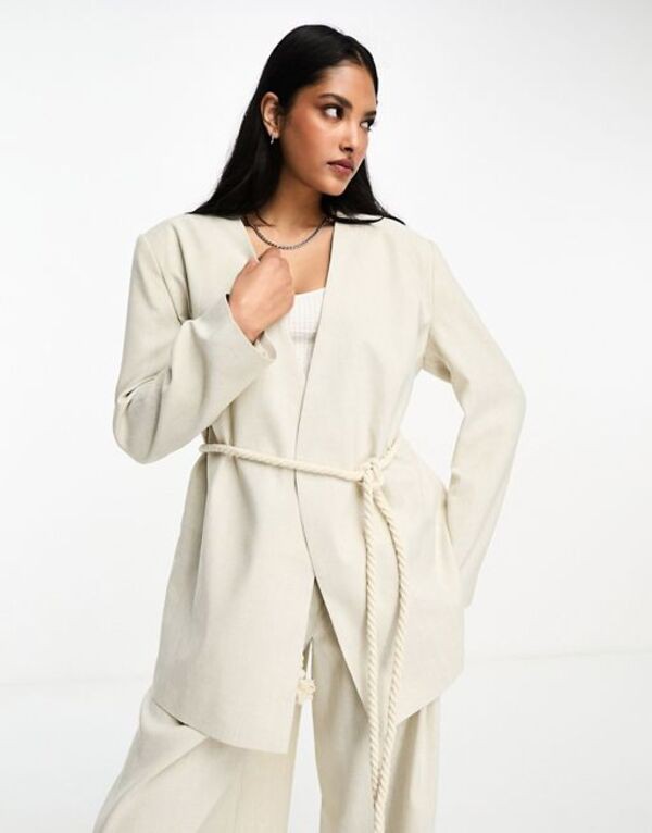 エイソス レディース ジャケット・ブルゾン アウター ASOS DESIGN wrap suit blazer with rope belt in natural Natural