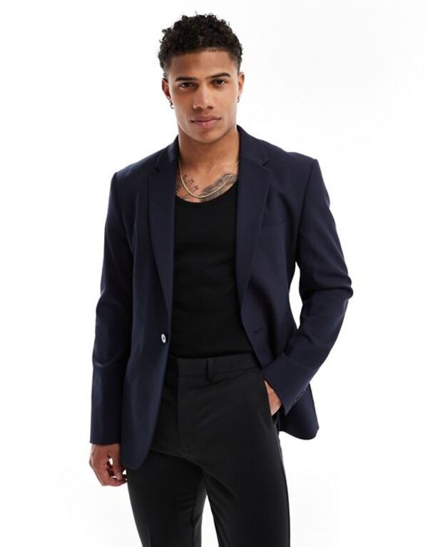 エイソス メンズ ジャケット・ブルゾン アウター ASOS DESIGN slim suit jacket in navy NAVY