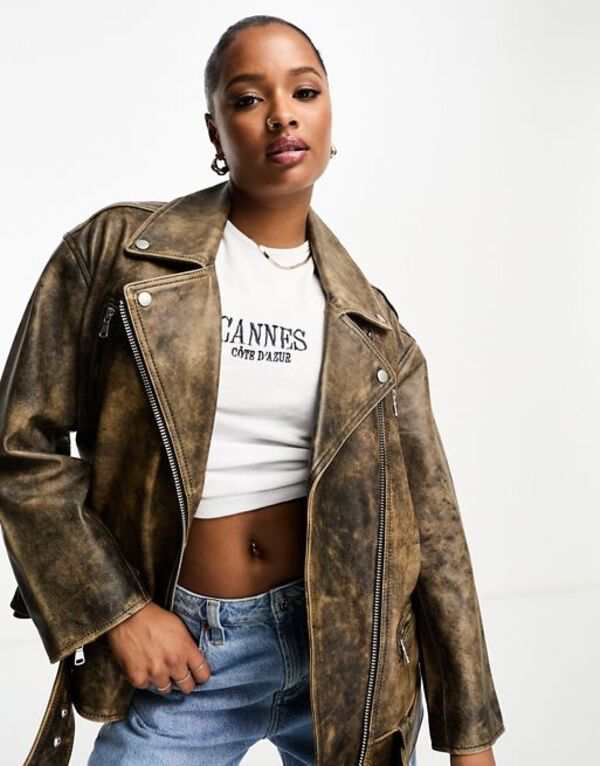 Asos real leather on sale jacket