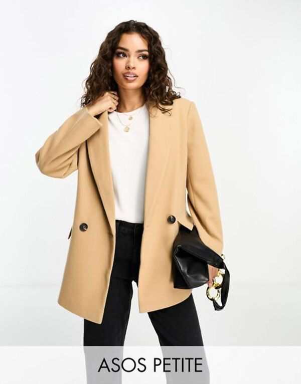 エイソス レディース ジャケット・ブルゾン アウター ASOS DESIGN Petite double breasted blazer coat in camel Camelの通販は 10,480円